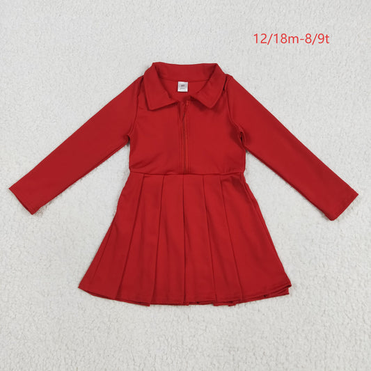 GLD1153 Baby Girls Red Long Sleeves Zipper Knee Length Dress 7.31