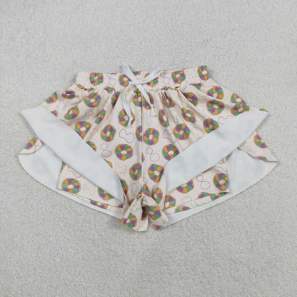 SS0680 Adult Women Mardigras Donuts Necklaces Yoga Active Ruffle Shorts Bottoms C12.2
