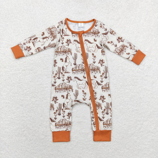 LR1164 Bamboo Steed cactus mountain zipper long sleeve onesie