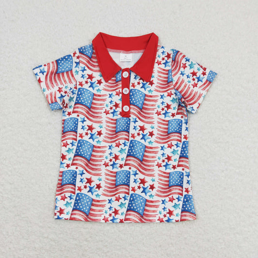 BT0565 4th of July Star flag white short-sleeved top