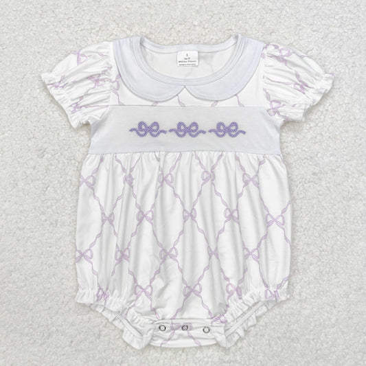 SR1968 Baby Infant Girls Bows Purple Short Sleeve Romper