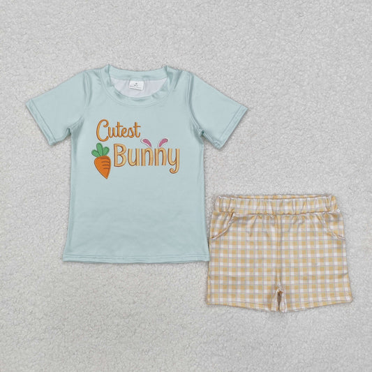 BSSO1073 Baby Boys Easter Cute Bunny Shirts Checkered Shorts Clothes Set