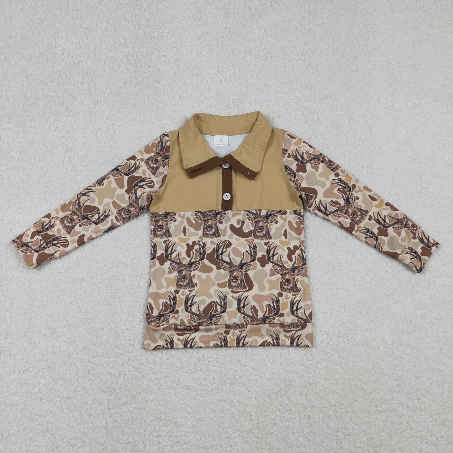 BT1338 Baby Boys Khaki Camo Deer Button Western Pullovers Top C10.27