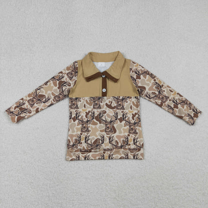 BT1338 Baby Boys Khaki Camo Deer Button Western Pullovers Top C10.27