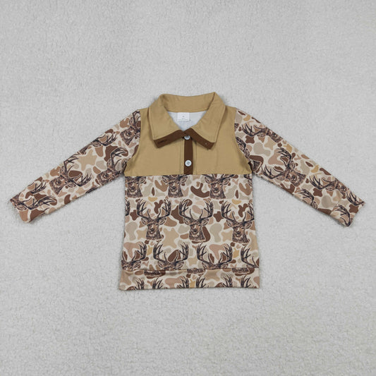 BT1338 Baby Boys Khaki Camo Deer Button Western Pullovers Top C10.27