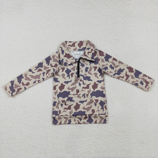 BT1037 Baby Boys Grey Khaki Camo Zip Pocket Pullovers Tops