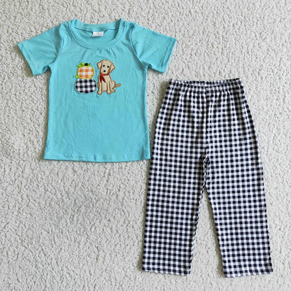 Sibling Baby Boys Dogs Pumpkin Tops Pants Outfits Clothes Sets 6.26