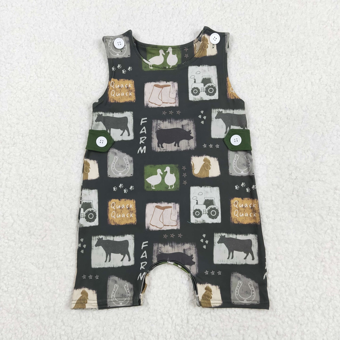 SR2874 Baby Infant Boys Western Cow Boots Buttons Romper 5.19
