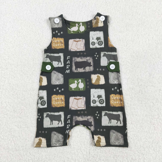 SR2874 Baby Infant Boys Western Cow Boots Buttons Romper 5.19