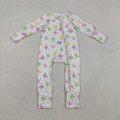 Sibling Baby Girls Mardigras Bows Polka Dots Pants Pajamas Set Zipper Convertible Rompers C12.2