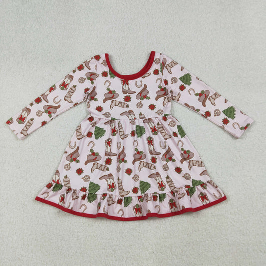 GLD1274 Baby Girls Boots Holly Christmas Ruffle Knee Length Dress C9.18