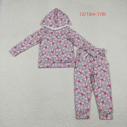 GLP2854 Baby Girls Pink Bows Leopard Hoodies Pockets Pants Clothes Set C10.27