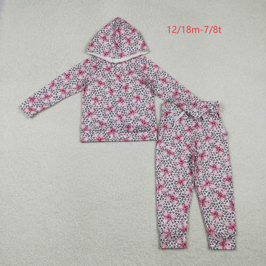 GLP2854 Baby Girls Pink Bows Leopard Hoodies Pockets Pants Clothes Set C10.27