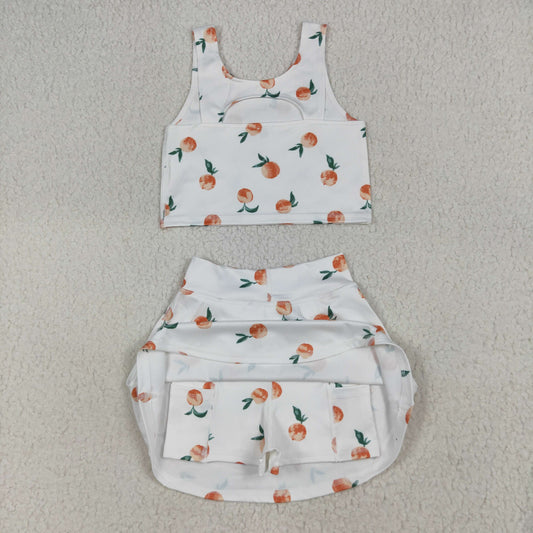 GSD2738 Baby Girls Summer White Peach Top Skirts Active Wear Clothes Set 7.10