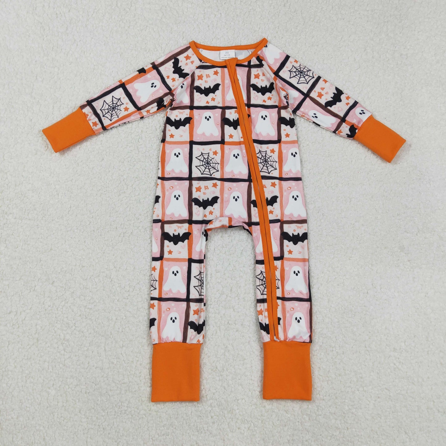 LR2539 Baby Boys Ghosts Bats Plaid Halloween Zipper Footie Romper C8.29