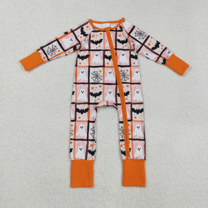 LR2539 Baby Boys Ghosts Bats Plaid Halloween Zipper Footie Romper C8.29