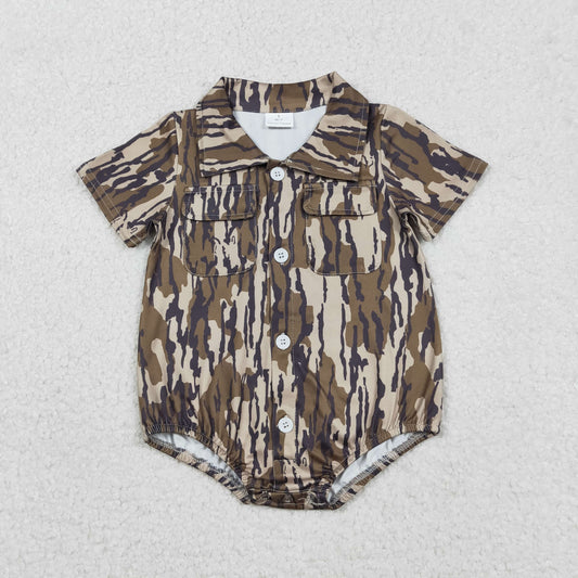 SR3653 Baby Boys Southern Olive Camo Button Pockets Romper C12.16