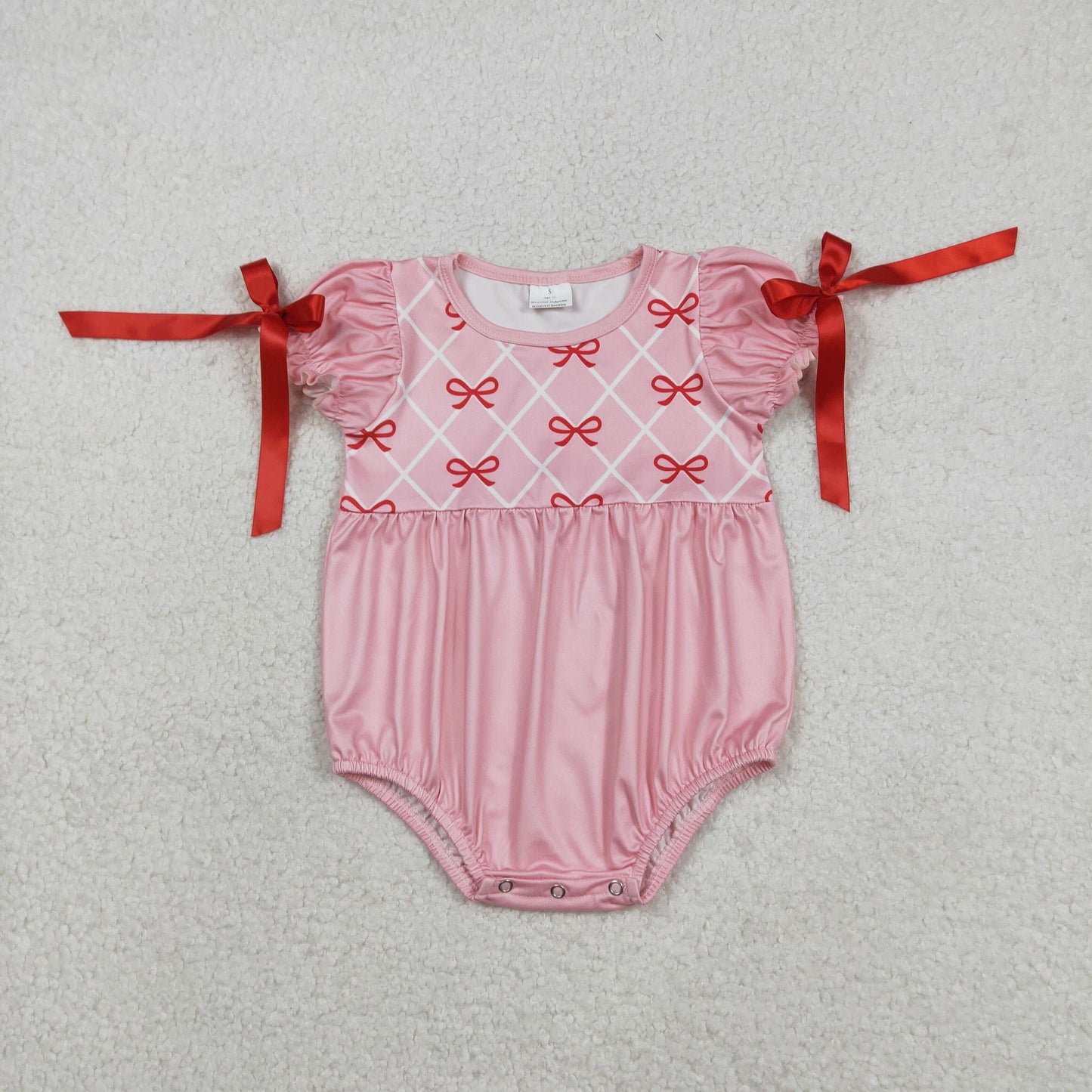 SR3285 Baby Girls Red Bows Checked Bows Valentines Ruffle Romper C12.16