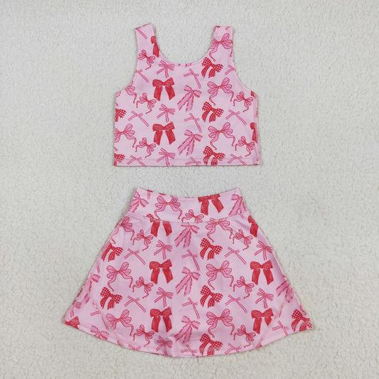 GSD2459 Baby Girls Sleeveless Pink Bows Top Skort Yoga Set 7.31