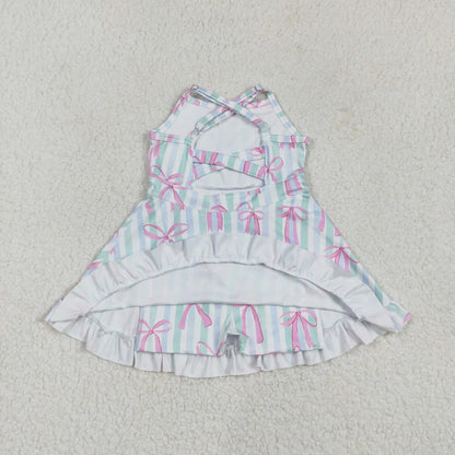 Sibling Baby Girls Strap Bows Floral Camo Print Yoga Activity Wear Ruffle Knee Length Dresses 4.26