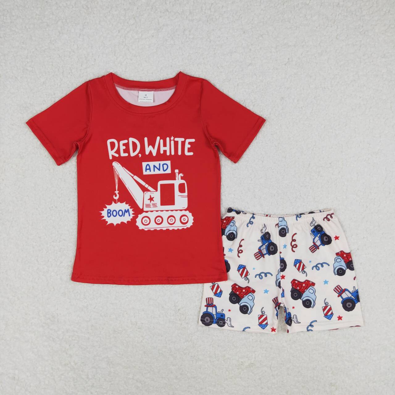 BT0652+ SS0257 4th of July Boys red short-sleeved top Star Tractor beige shorts suit