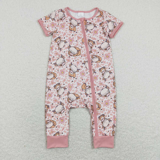 SR0924 Alpine ox head flower Pink Zipper jumpsuit