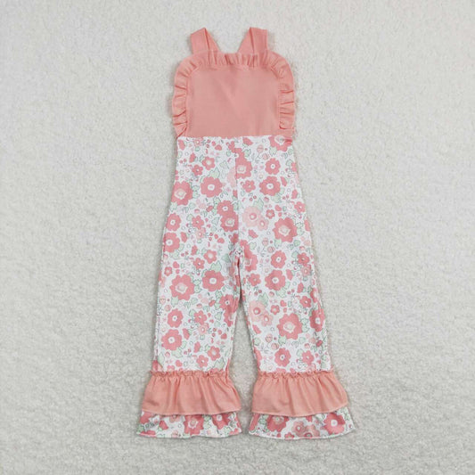 SR0963 flower pink lace strap jumpsuit