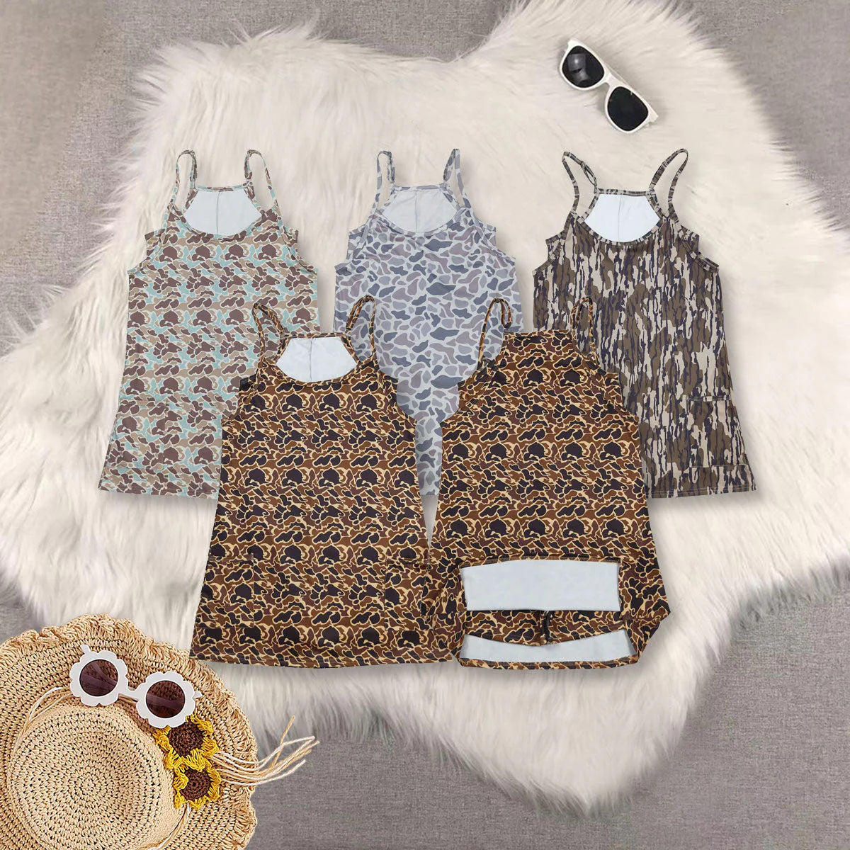 Sibling Adult Women Strap Western Camo Pockets Yoga Active Shorts Dresses C9.1