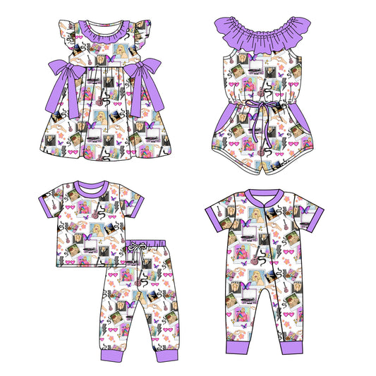 SR1389Baby Girls Purple Singer Hearts Shorts Jumpsuits Preorder