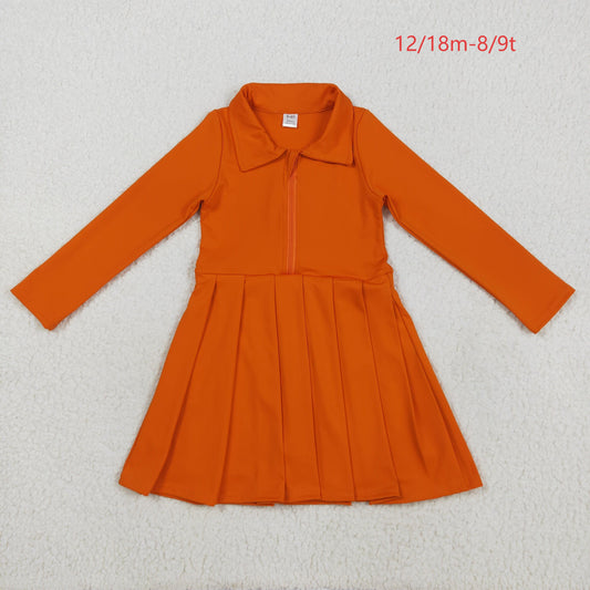 GLD1149 Baby Girls Orange Long Sleeves Zipper Knee Length Dress 7.31