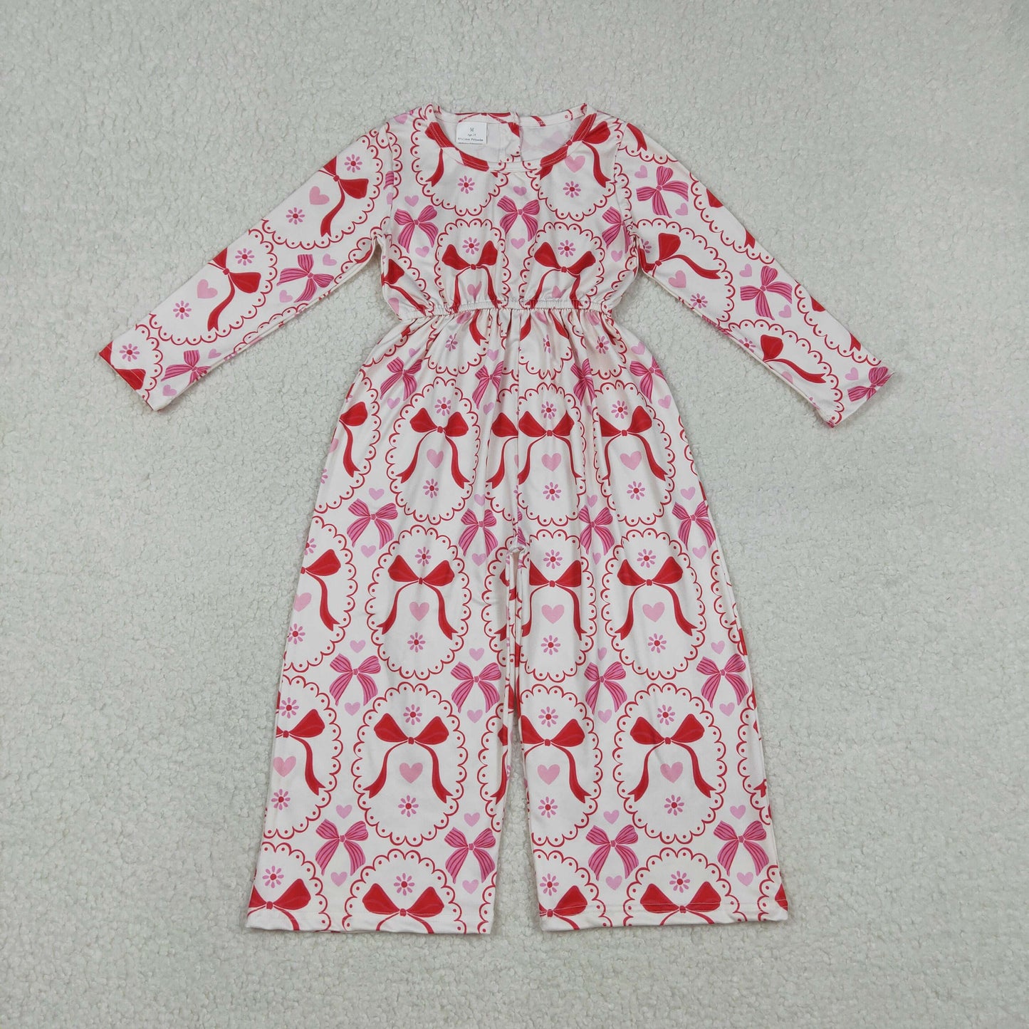 LR2713 Baby Girls Hearts Bows Checked Pants Valentine Jumpsuit C12.8