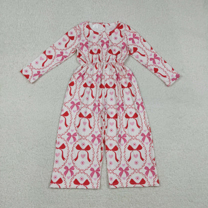 LR2713 Baby Girls Hearts Bows Checked Pants Valentine Jumpsuit C12.8