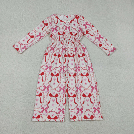 LR2713 Baby Girls Hearts Bows Checked Pants Valentine Jumpsuit C12.8