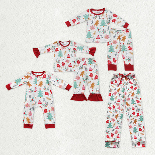 Sibling Baby Kids Trees Snowflake Top Pants Christmas Pajamas Sets Zipper Footie Rompers C9.30