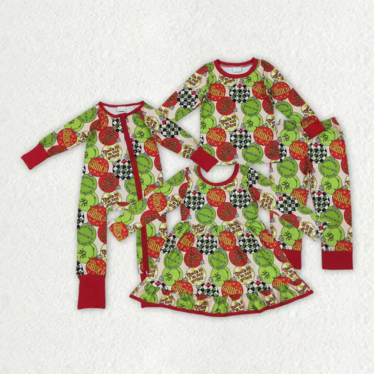 Sibling Baby Boys Girls Grin Lights Christmas Pajamas Set Knee Length Dress Zipper Footie Rompers C10.24