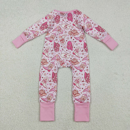LR2855 Baby Girls Howdy Boots Hats Western Two Way Zip Convertible Romper C12.9