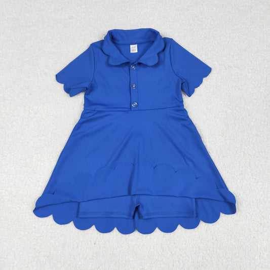 GSD2475 Baby Girls Blue Short Sleeves Button Yoga Knee Length Dress 6.5