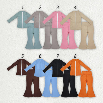 8 Colors Sibling Baby Girls Yoga Active Wear Jackets Pants 2pcs Work Outfits Sets 4.16