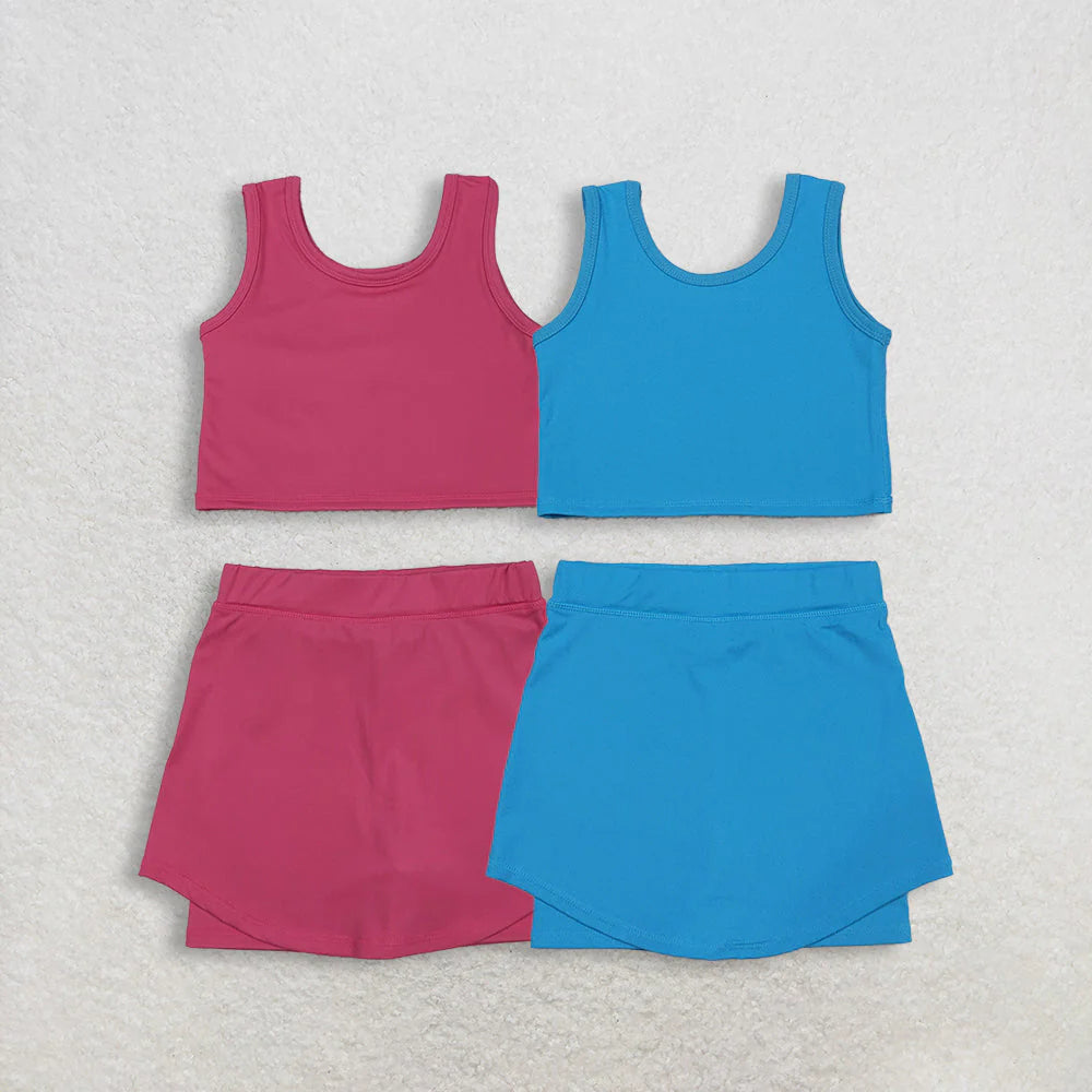 Sibling Baby Girls Pink Blue Sleeveless Vest Skirt Shorts Yoga Active Clothes Sets C11.25
