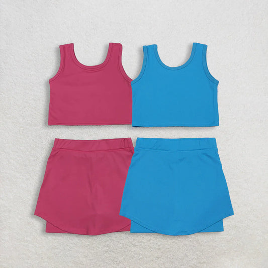 Sibling Baby Girls Pink Blue Sleeveless Vest Skirt Shorts Yoga Active Clothes Sets C11.25