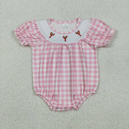 Sibling Baby Boys Girls Embroidery Anchor Crayfishes Mardigras Checked Clothes Set Dress Romper C11.10