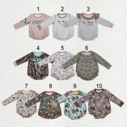 Sibling Baby Boys Girls Long Sleeves Camo Deer Dogs Ducks Hunting Rompers C12.6