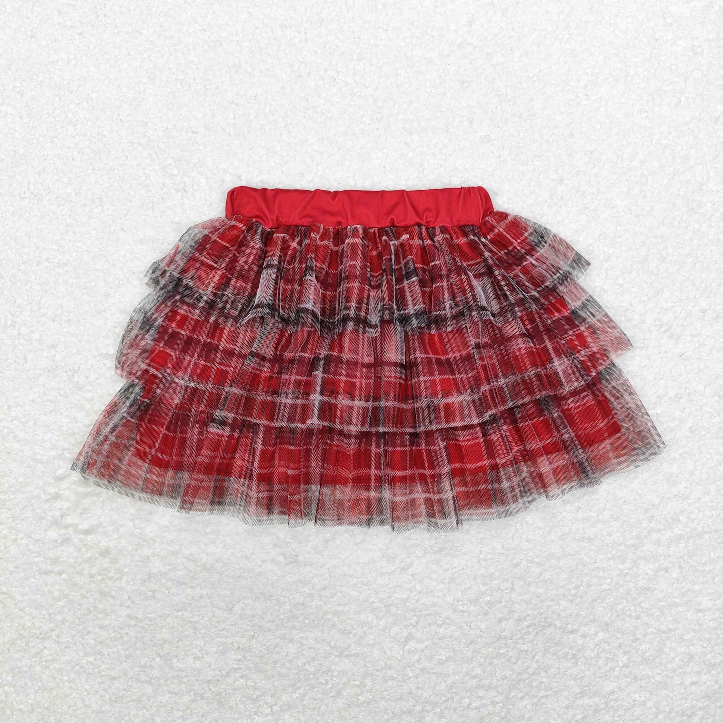 GLK0033 British school style three-layer gauze skirt red and black striped skirt