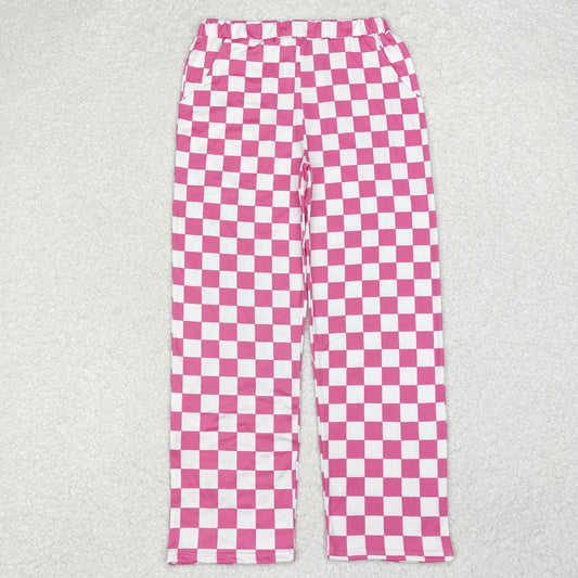 P0648 Adult Women Pink Checkered Bottom Pants Pajamas