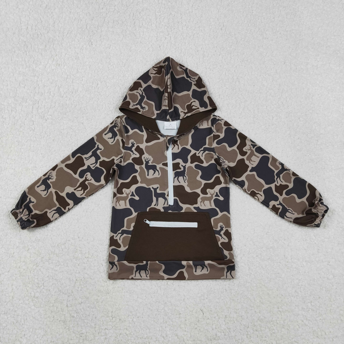 BT1348 Baby Boys Brown Deer Camo Pocket Zipper Western Hoodie Top C11.10