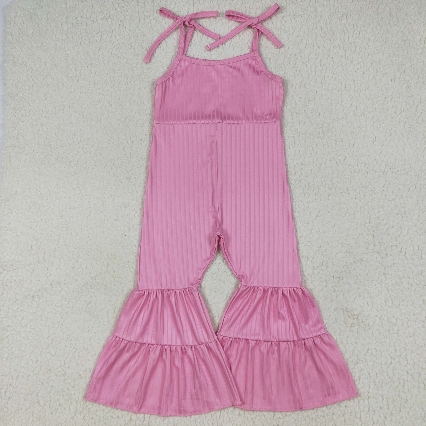 SR3156 Baby Girls Pink Strap Bell Bottom Ribbed Jumpsuit 7.1