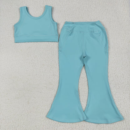 GSPO2004 Baby Girls Aqua Yoga Vest Bell Bottom Pants Active Wear Clothes Set 6.30