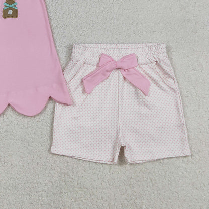 RTS GSSO2829 Baby Girls Summer Clothes Embroidery Rabbits Baby Girls Tunic Pockets Shorts Easter Clothes Sets