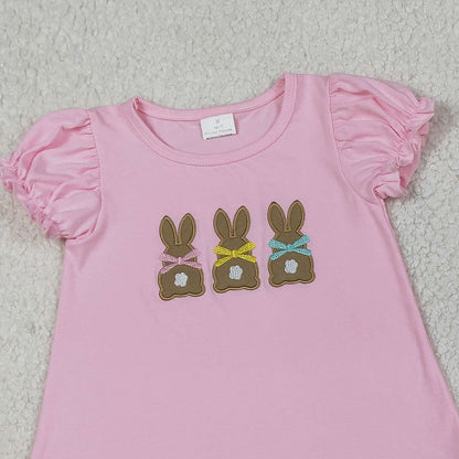 RTS GSSO2829 Baby Girls Summer Clothes Embroidery Rabbits Baby Girls Tunic Pockets Shorts Easter Clothes Sets