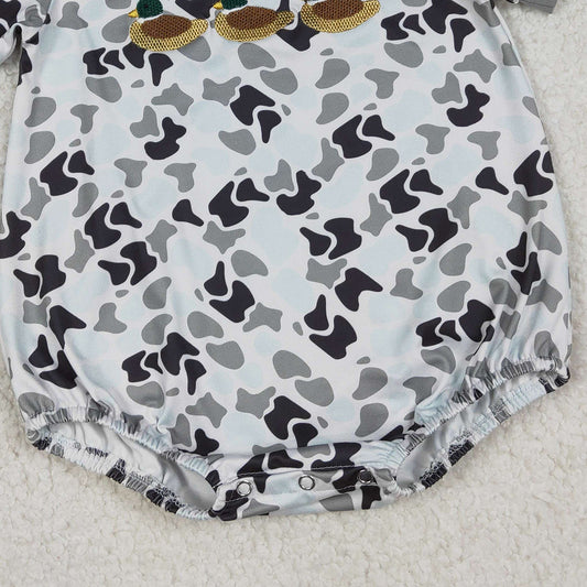 RTS SR3571 Baby Boys Romper Embroidery Ducks Baby Boys Southern Grey Camo Hunting Rompers